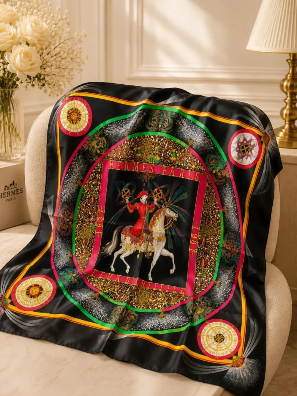 Authentic Hermès Paris Jeux de Paille Silk Scarf Carré 90 Multicolor
